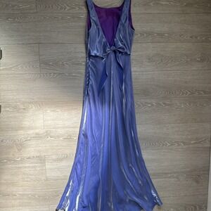 Vintage De Laru Iridescent Lavendar Satin Maxi Gown Dress Y2K Prom Evening 90s